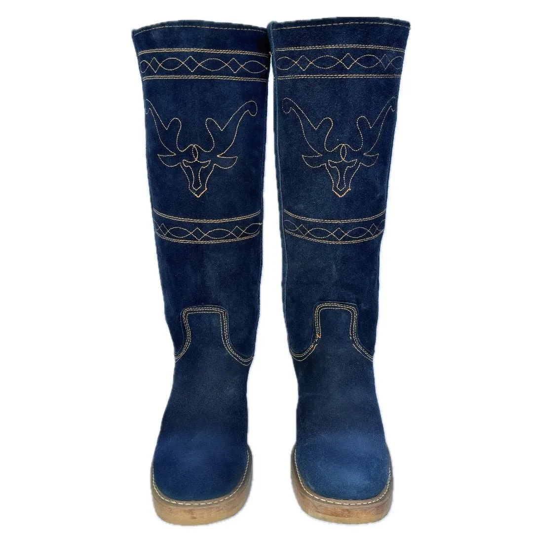 Vintage Frye-Style Campus Stitching Horse Tall Knee High Western Boots