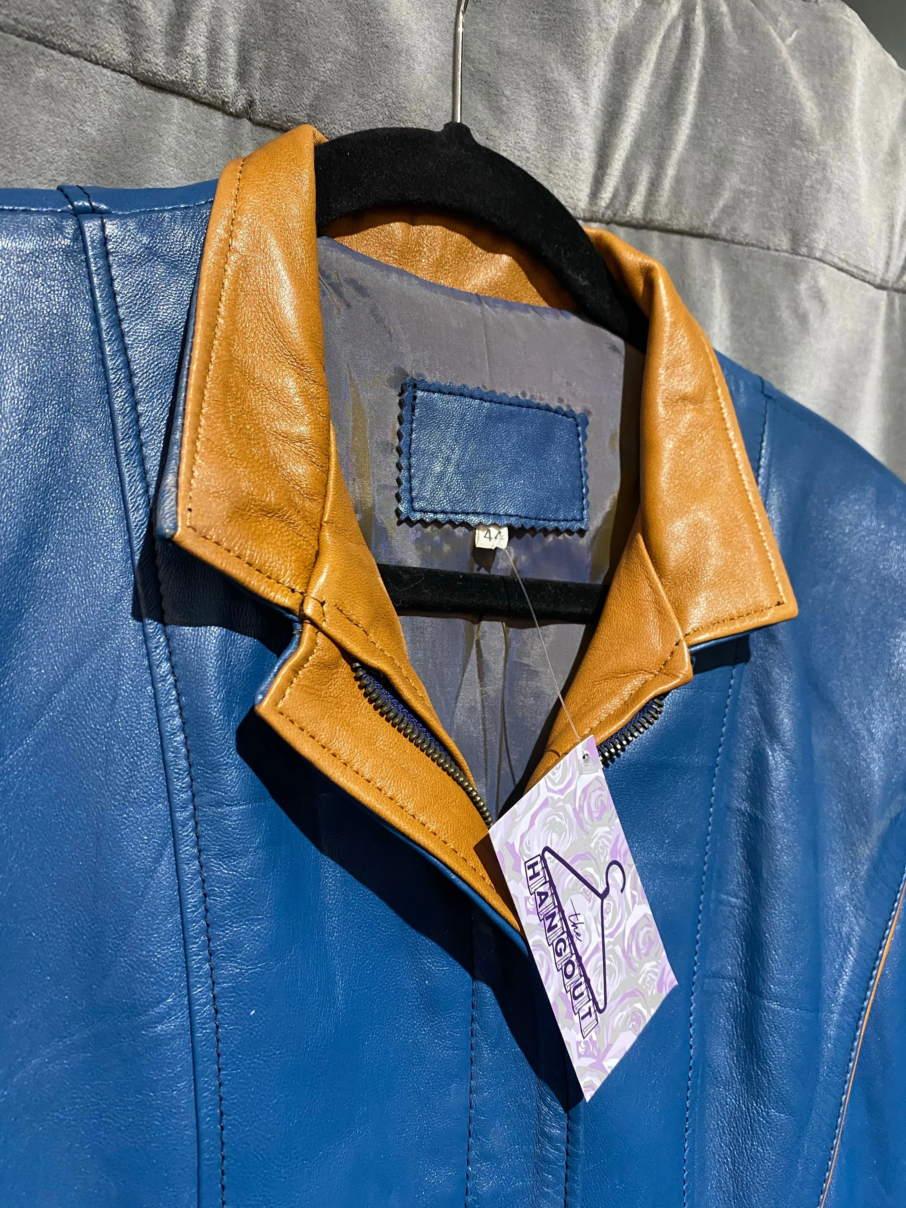 Vintage: Medium Blue Full Zip Leather Blazer