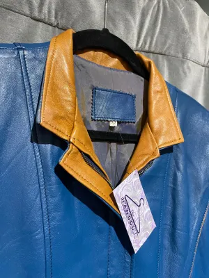 Vintage: Medium Blue Full Zip Leather Blazer