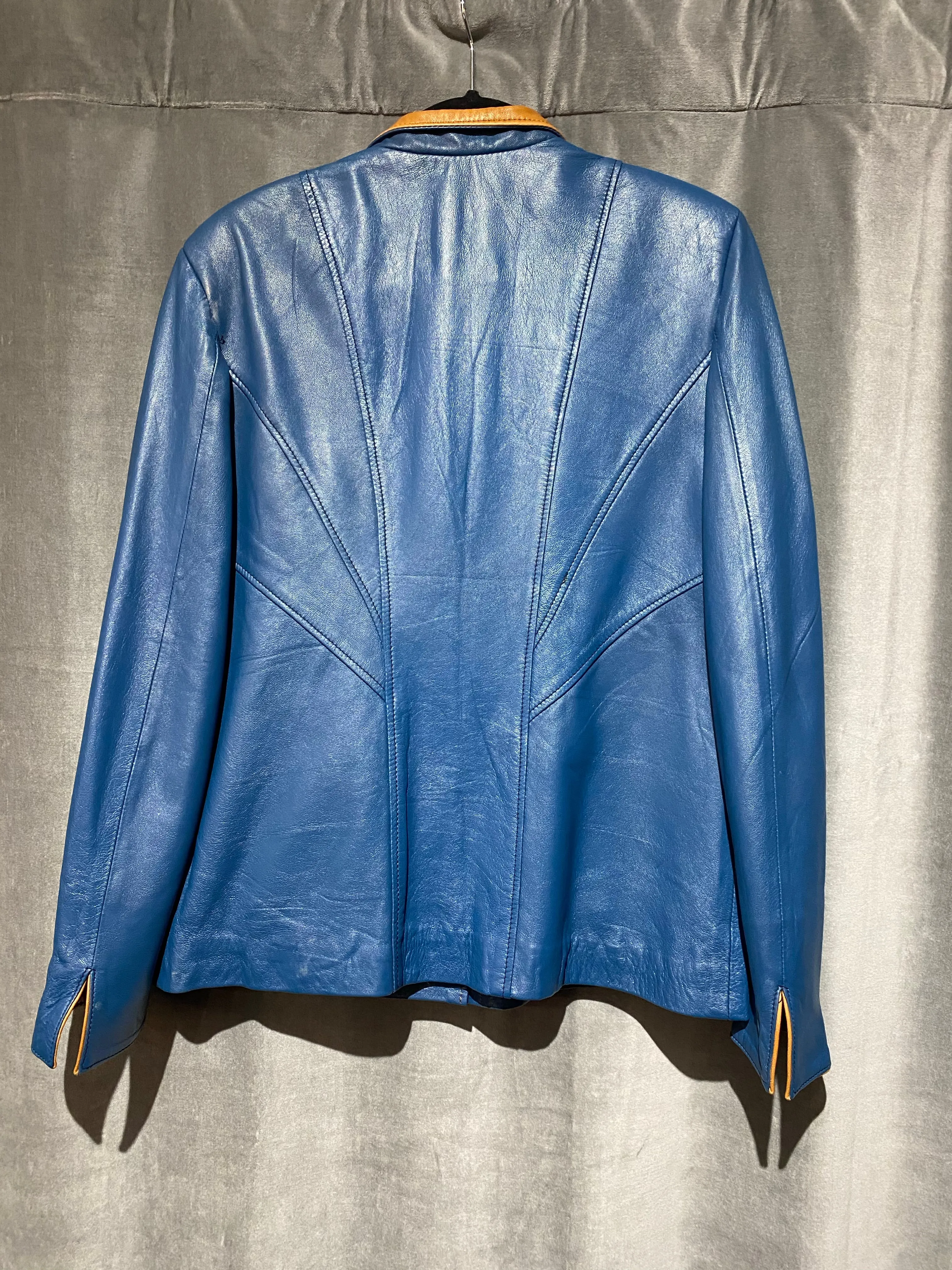 Vintage: Medium Blue Full Zip Leather Blazer