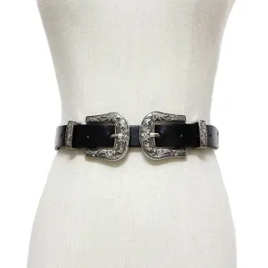 Vintage Retro Carved Metal Wide Double Buckle Belt Adjustable Belt