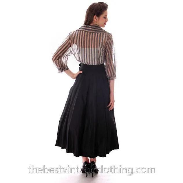 Vintage Sheer Nylon Blouse Copper Black Metallic Stripes Carol Benson 1940s