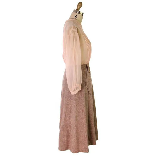 Vintage Sheer Nylon Blouse Pink Yoke Detail 1950s Large