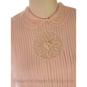 Vintage Sheer Nylon Blouse Pink Yoke Detail 1950s Large