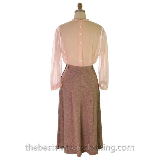 Vintage Sheer Nylon Blouse Pink Yoke Detail 1950s Large