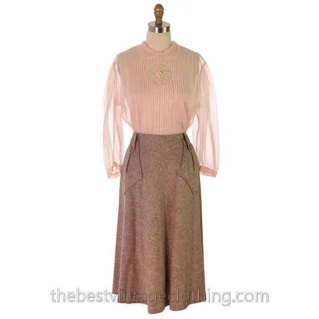 Vintage Sheer Nylon Blouse Pink Yoke Detail 1950s Large