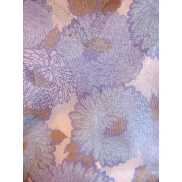 Vintage Sheer Nylon Printed Blouse Blue Floral 1950S 34