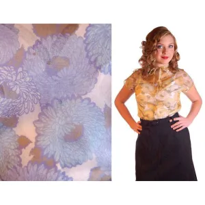 Vintage Sheer Nylon Printed Blouse Blue Floral 1950S 34