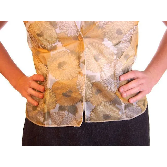 Vintage Sheer Nylon Printed Blouse Gold Floral 1950S 34