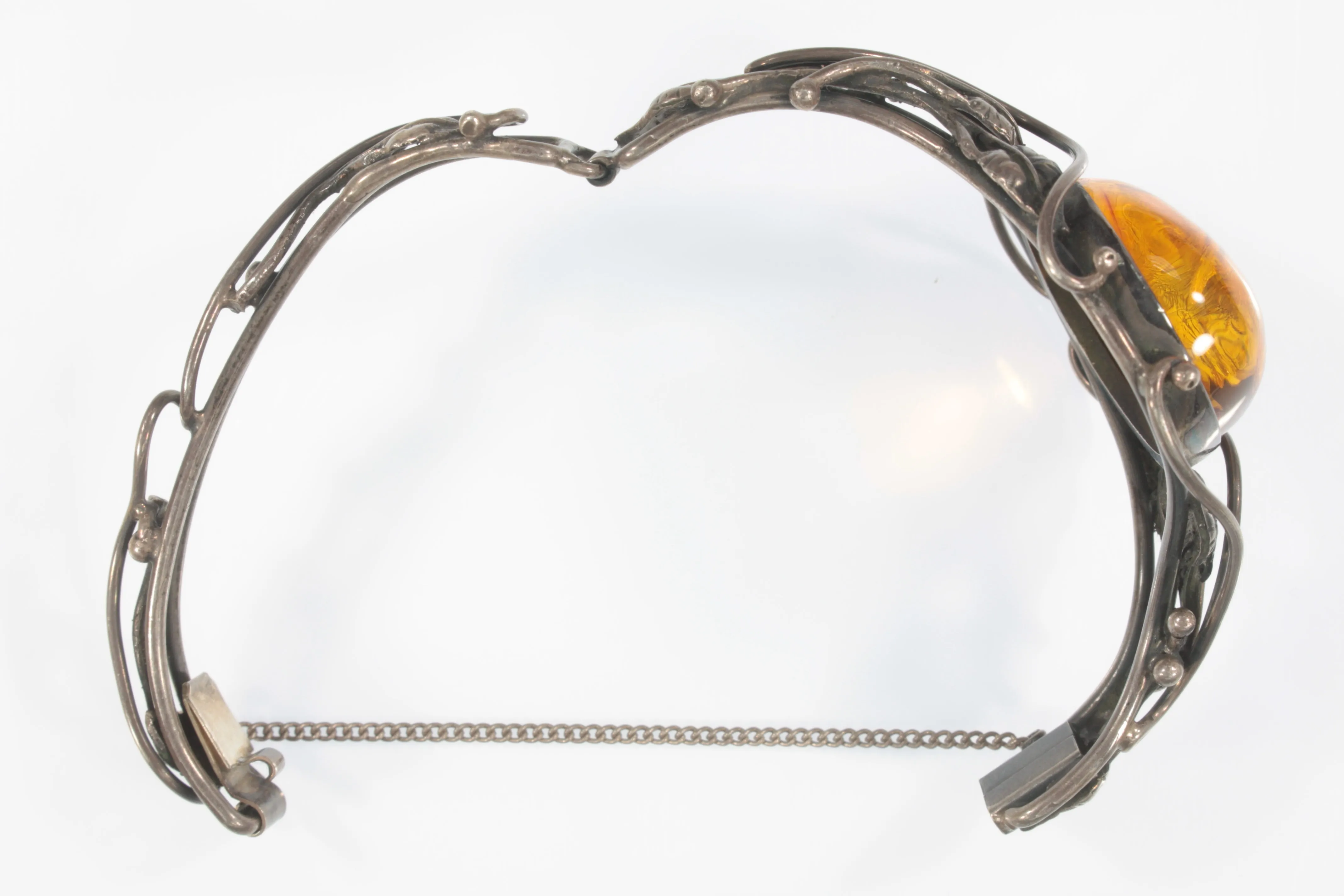 Vintage Sterling Silver Amber and leaves Bangle Bracelet 32.5g
