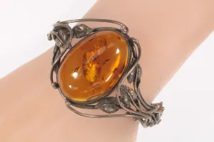 Vintage Sterling Silver Amber and leaves Bangle Bracelet 32.5g
