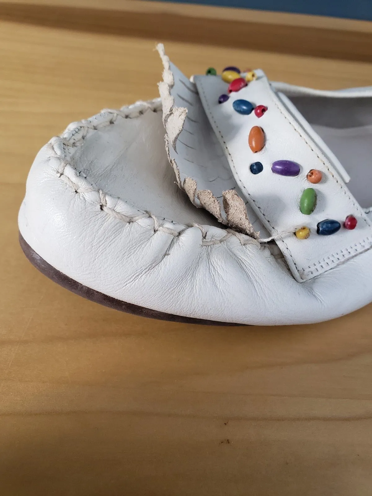 Vintage White Leather Moccasin Style Flats
