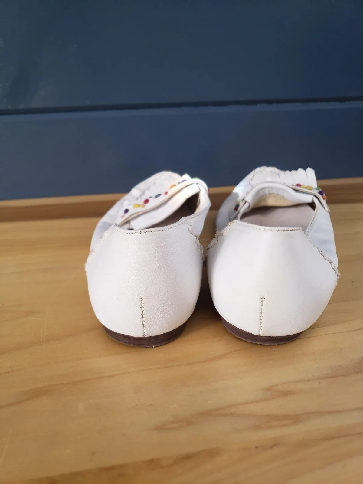 Vintage White Leather Moccasin Style Flats