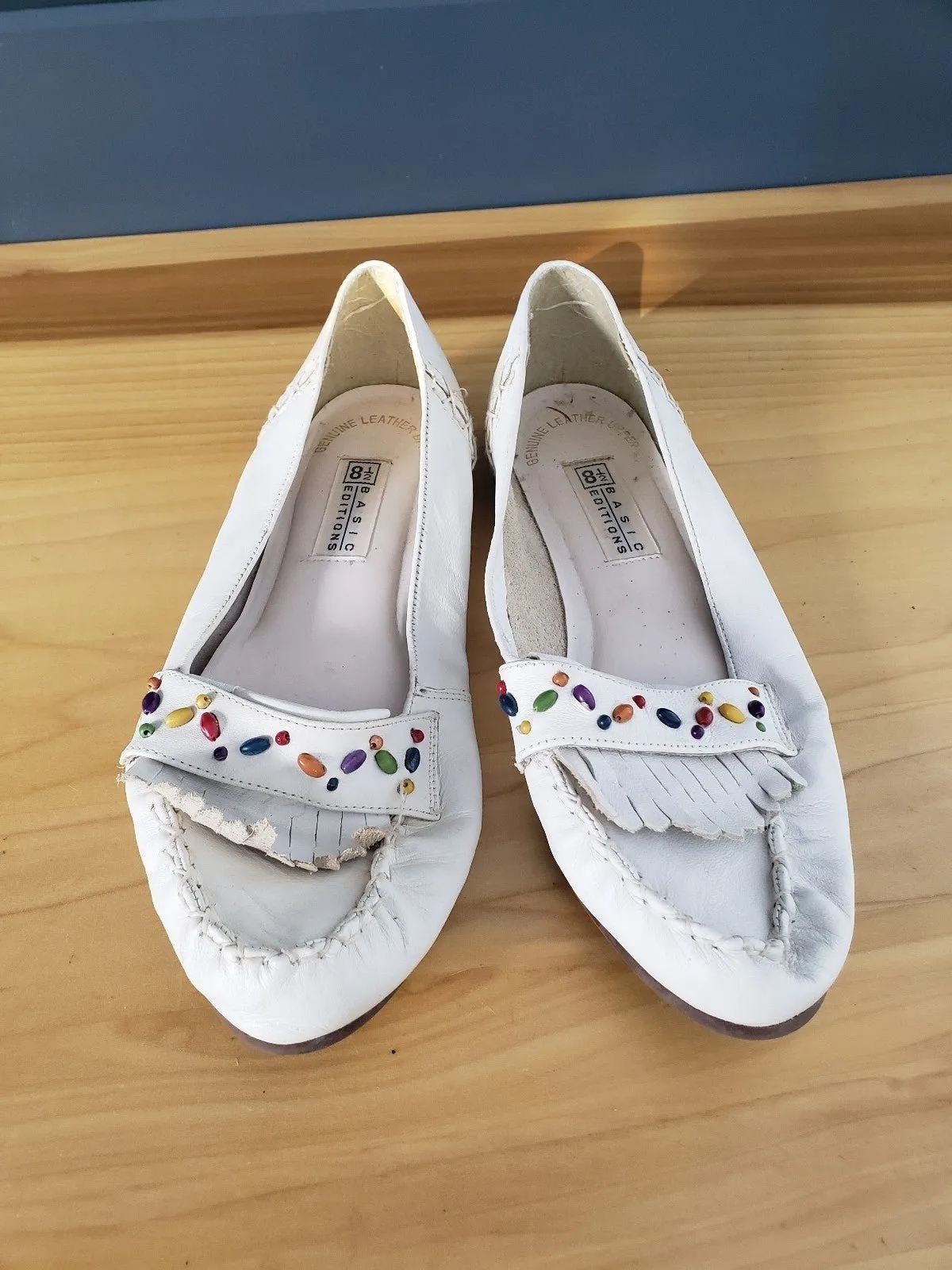 Vintage White Leather Moccasin Style Flats