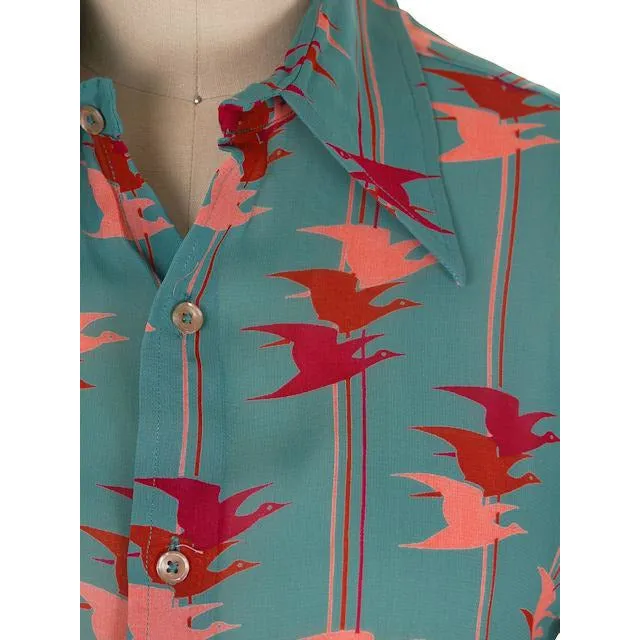 Vintage Womens Blouse Givenchy Flying Birds Print Small 1970s