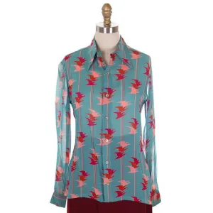 Vintage Womens Blouse Givenchy Flying Birds Print Small 1970s