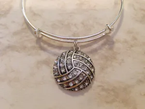 Volleyball Charm on a Silver Expandable Wire Bangle Bracelet Sports Team Coach Gift Adjustable