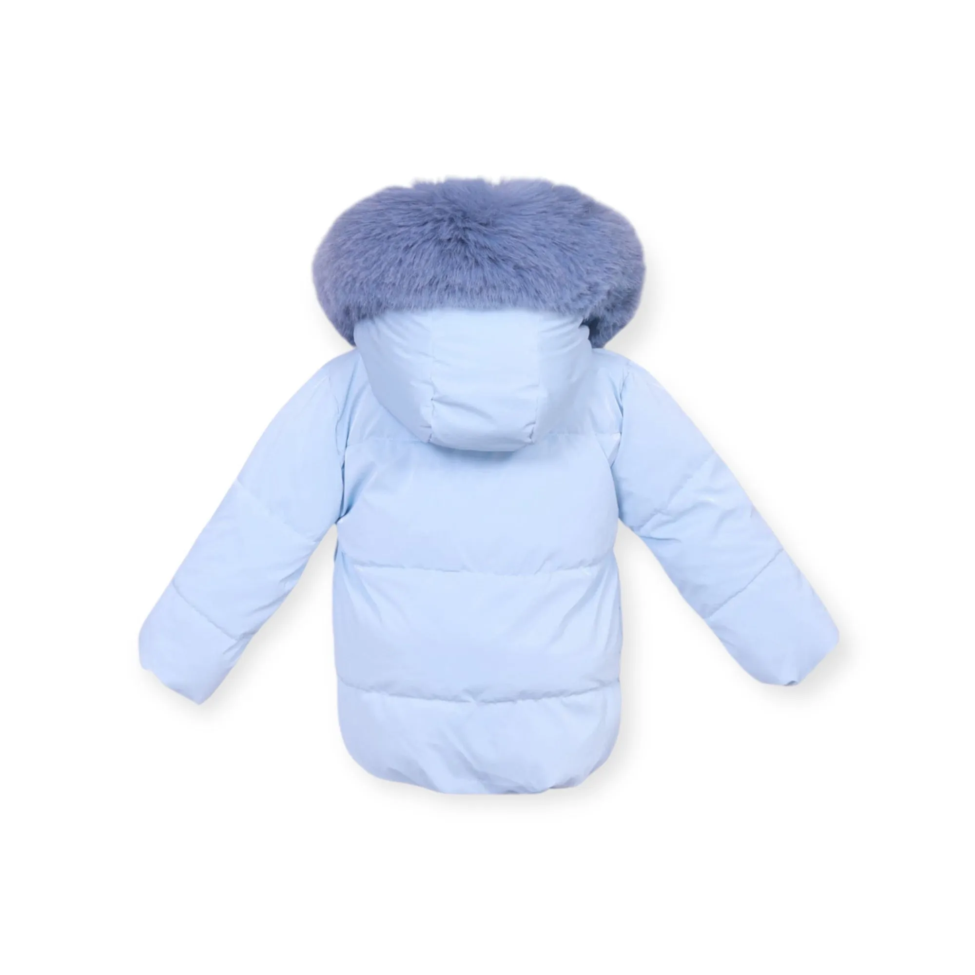 WeeMee Baby Boy Blue Puffer Coat with Faux Fur Hood