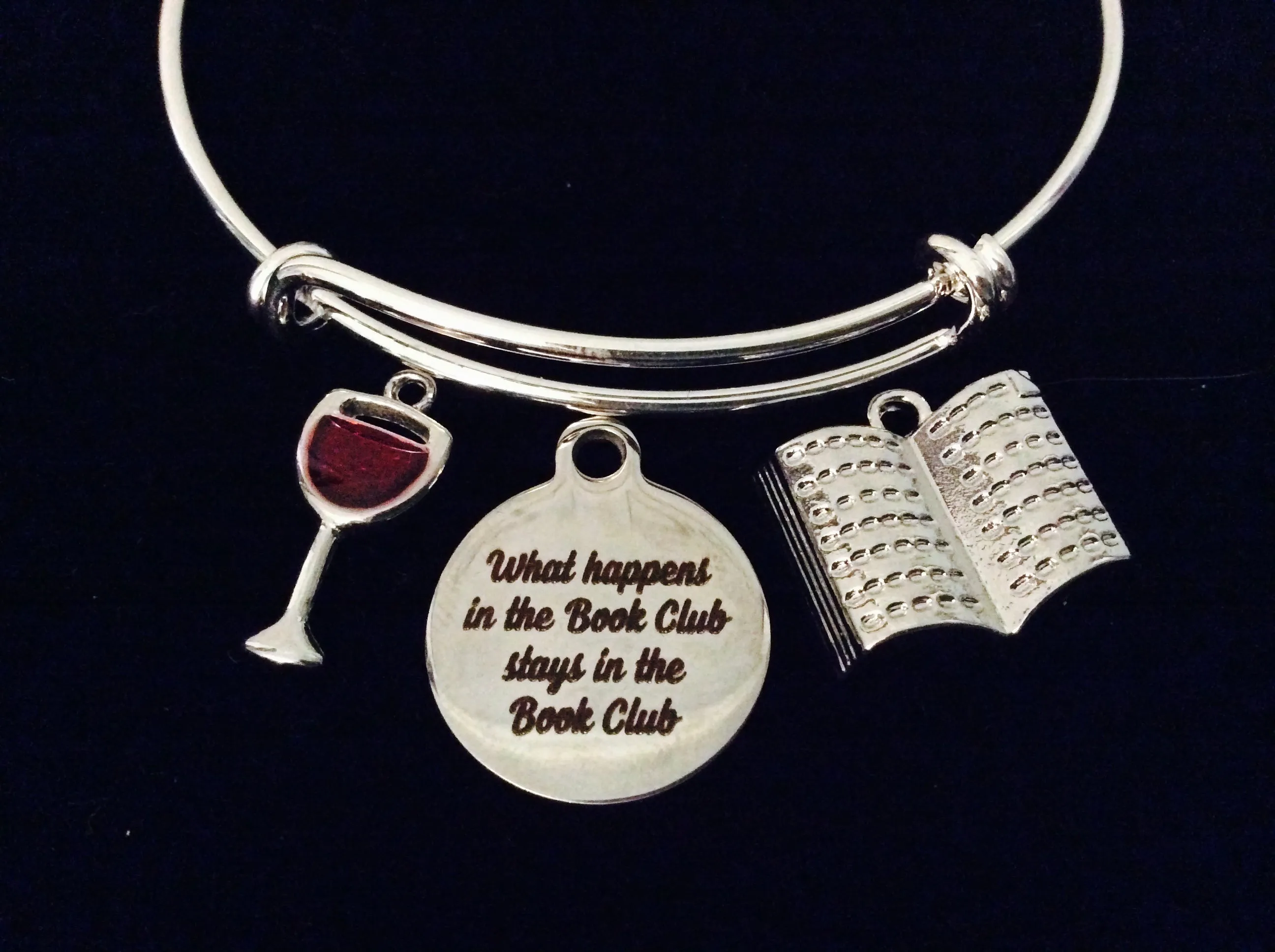 What Happens in Book Club Stays in Book Club Adjustable Bracelet Expandable Charm Bangle Gift