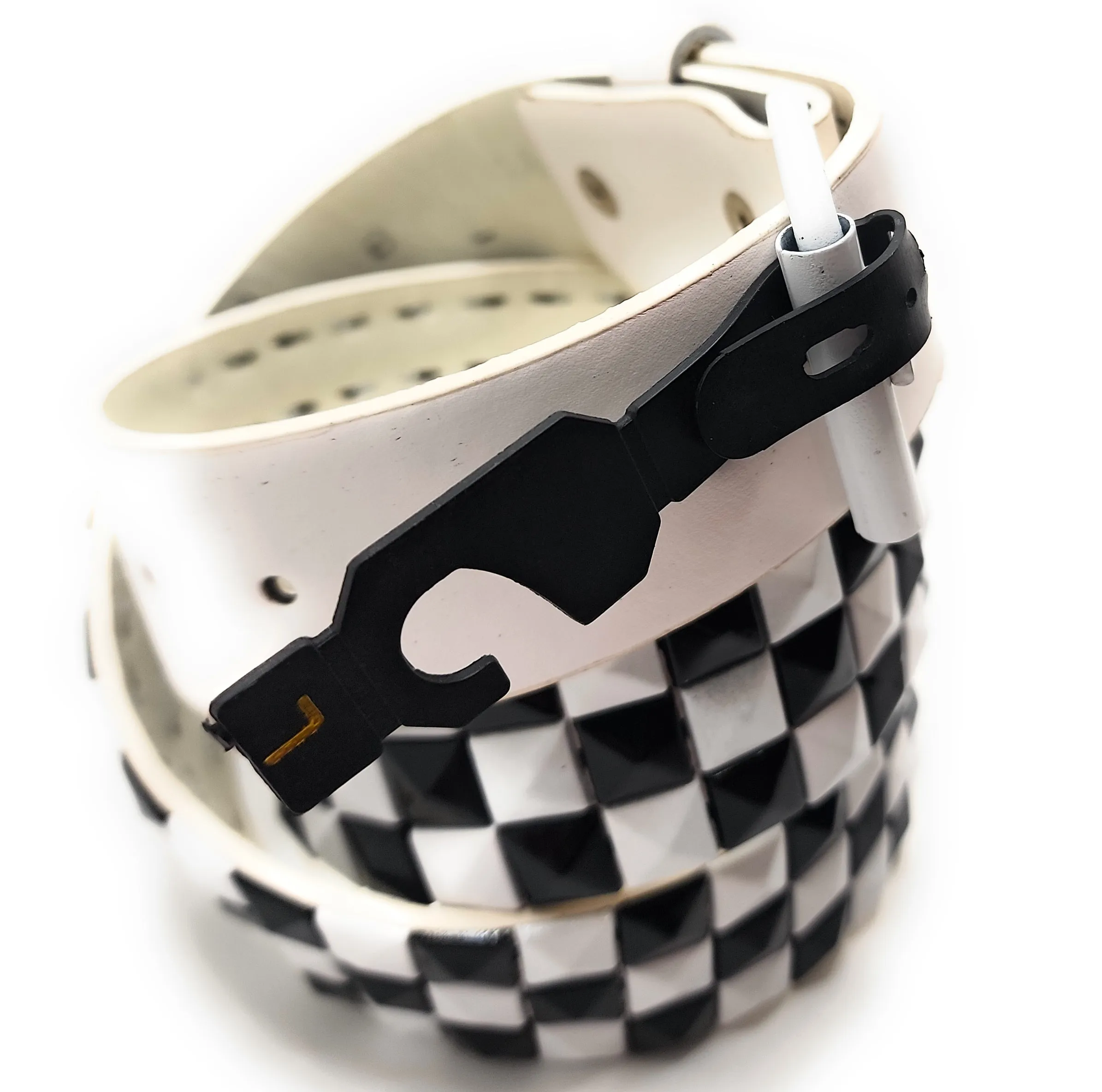 White Black Checkered Pyramid Studded Leather Belt Punk