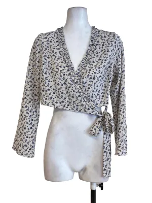 White Floral Wrap Top