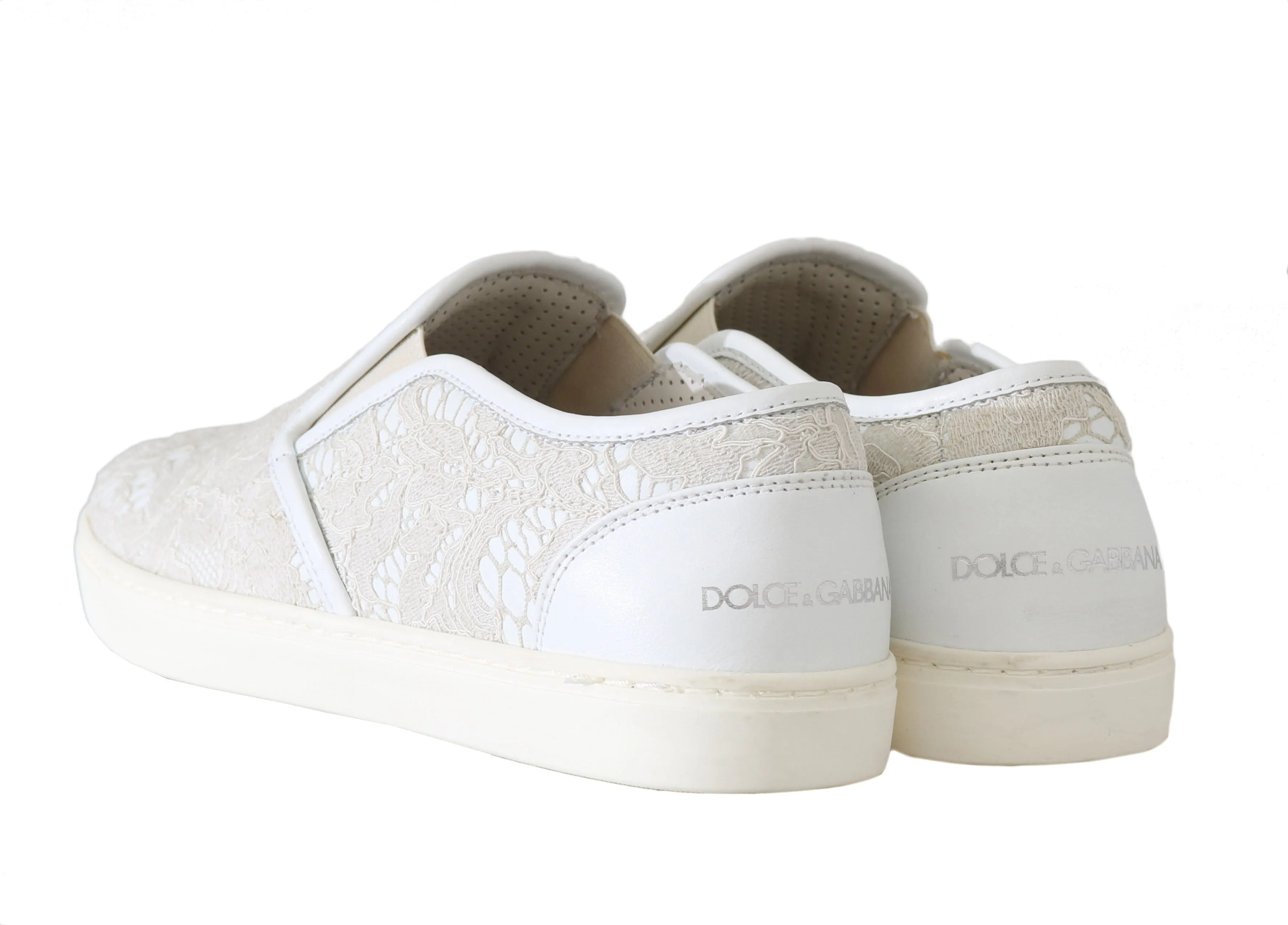 White Leather Lace Slip On Loafers