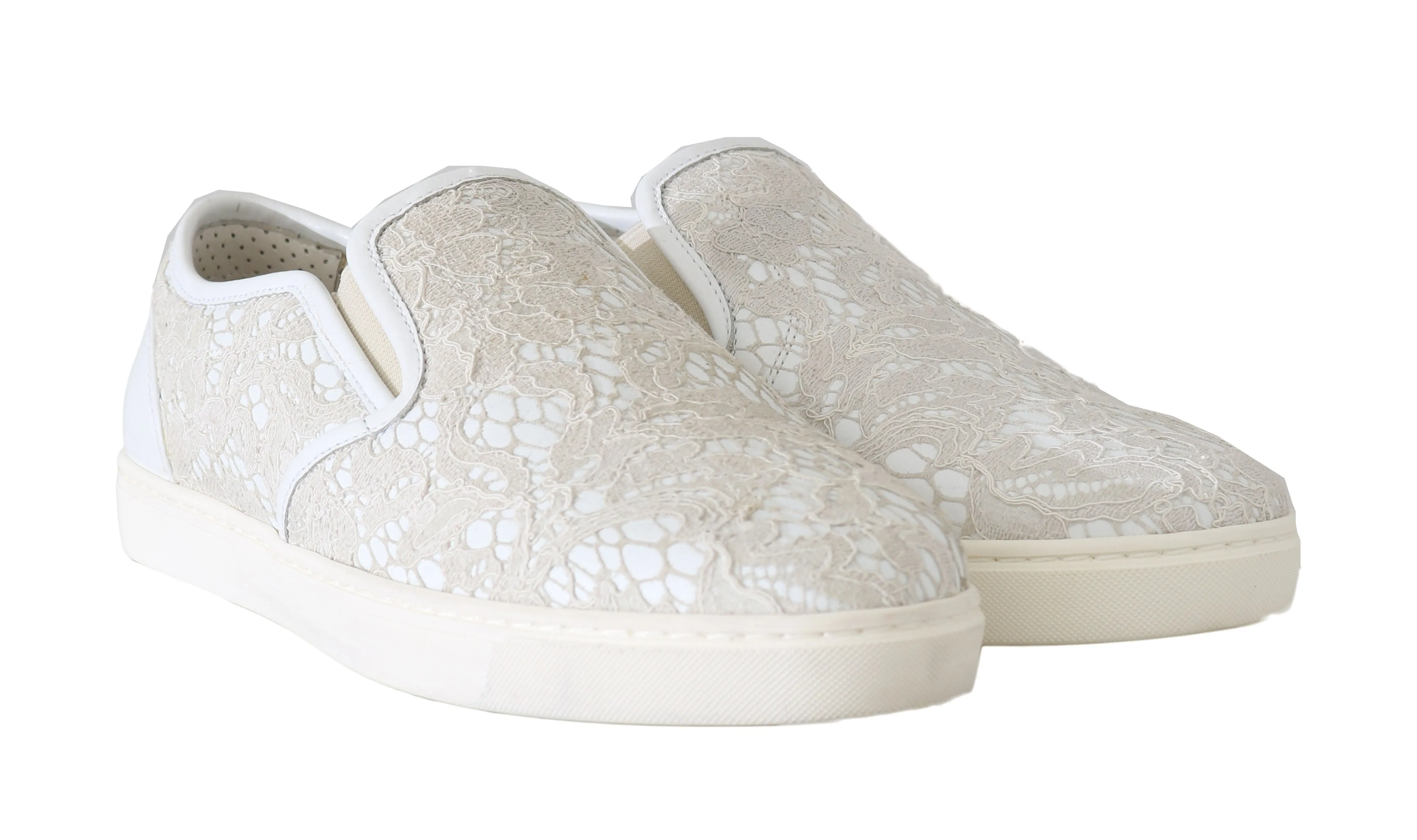 White Leather Lace Slip On Loafers
