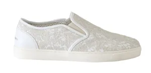 White Leather Lace Slip On Loafers
