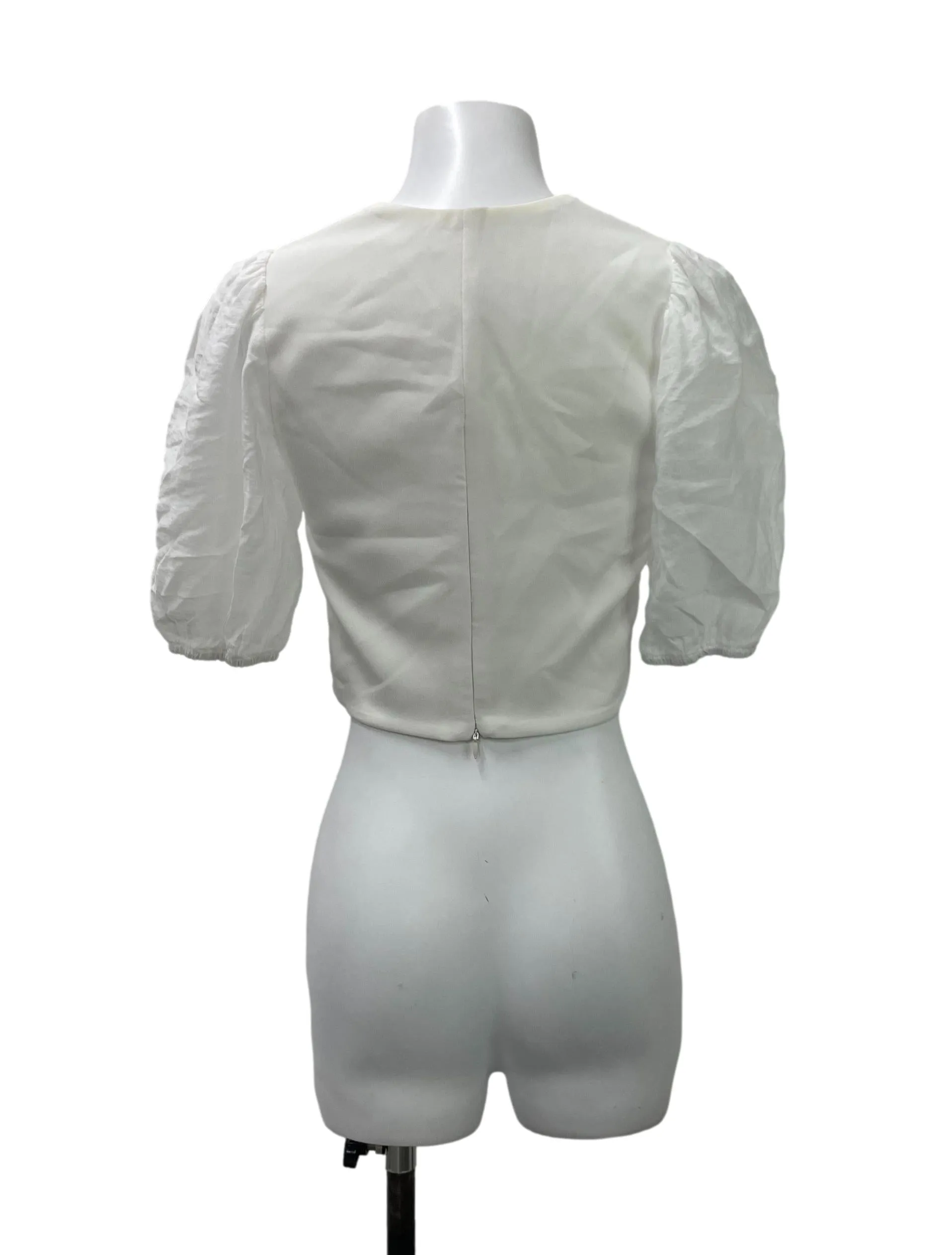 White Mesh Sleeve Crop Top