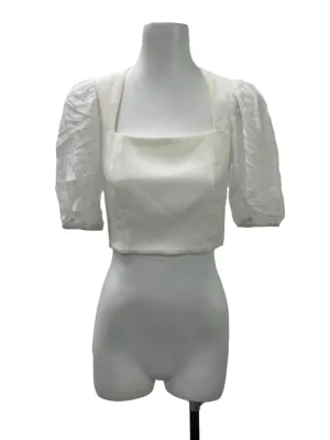 White Mesh Sleeve Crop Top