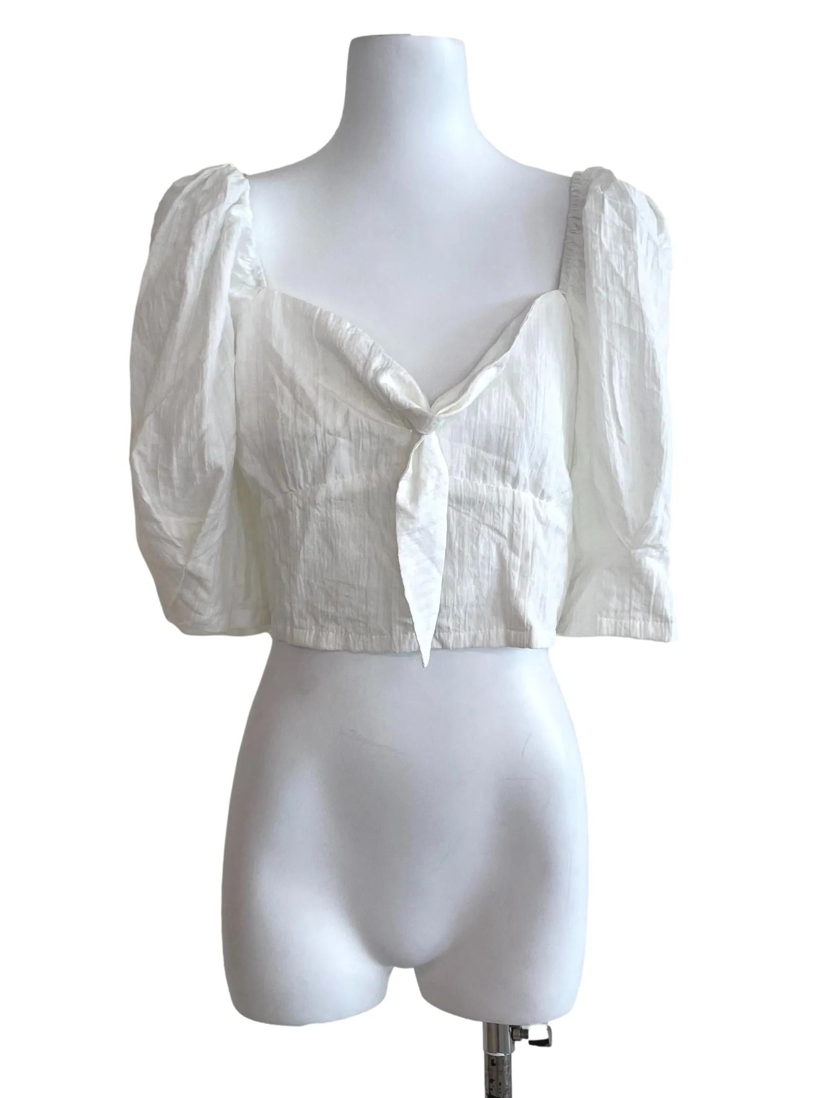 White Puff Sleeves Crop Top