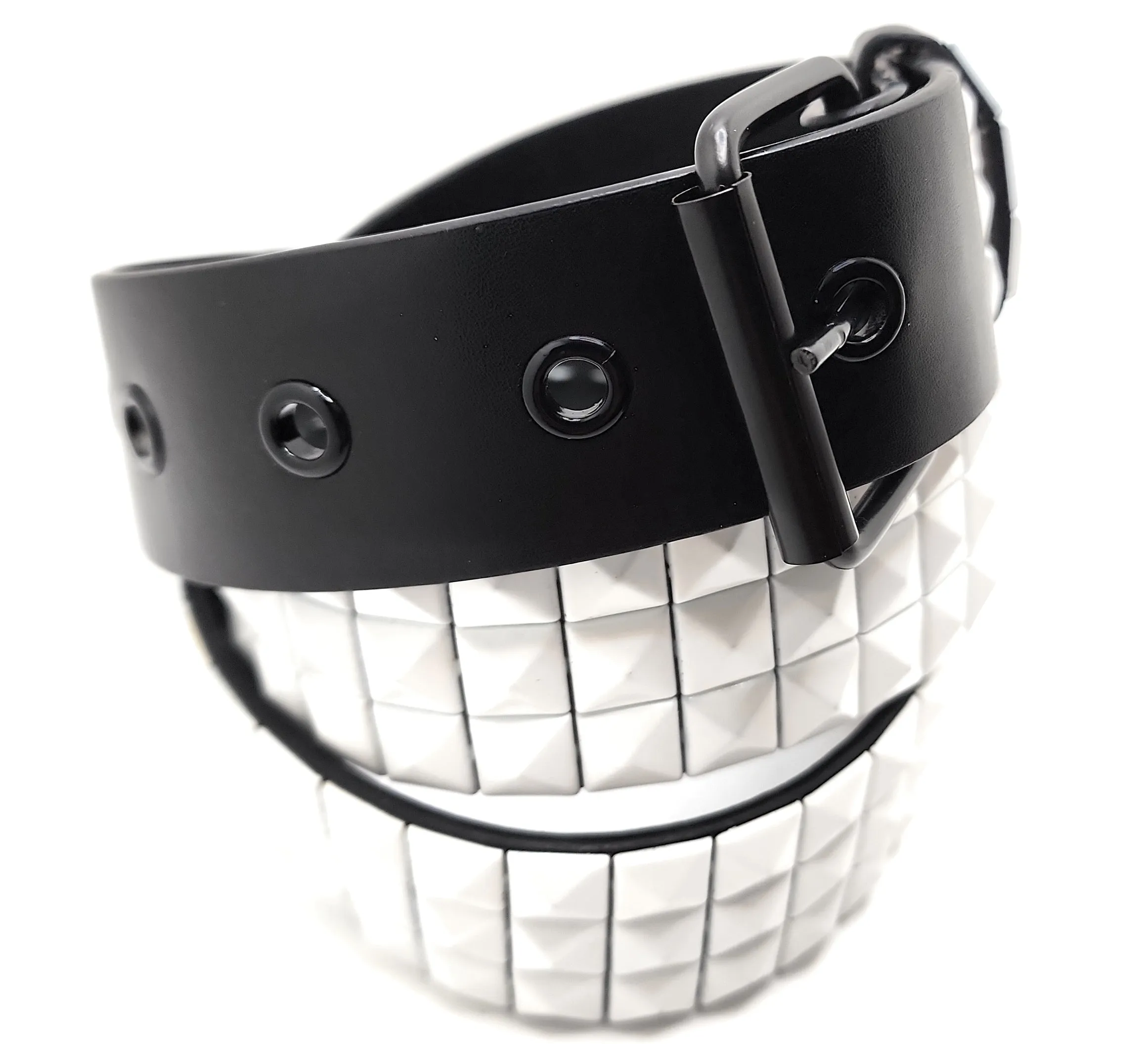 White Studs on Black Pyramid Studded Belt Black Hardware Punk