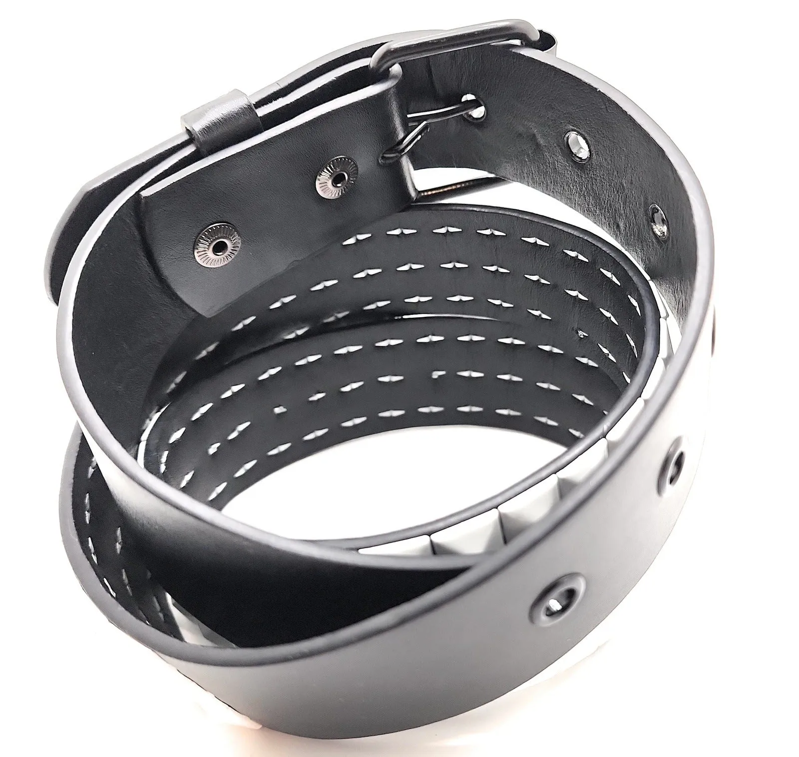 White Studs on Black Pyramid Studded Belt Black Hardware Punk