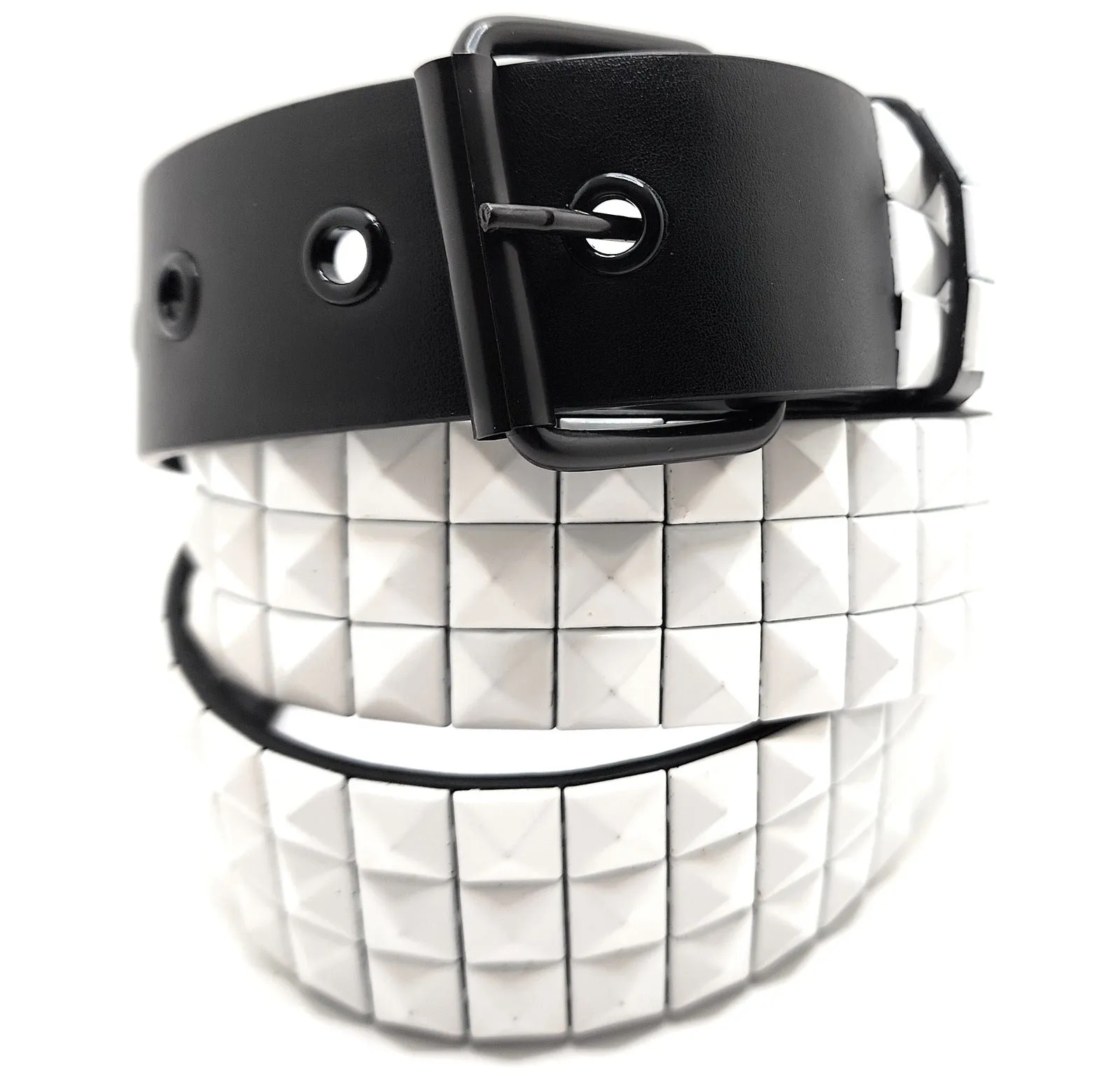 White Studs on Black Pyramid Studded Belt Black Hardware Punk