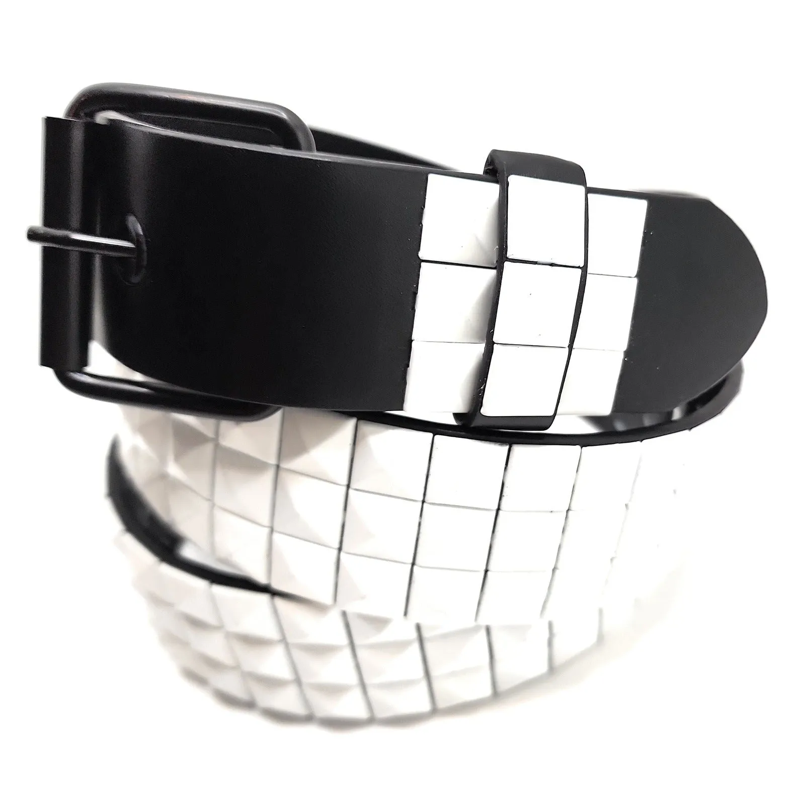 White Studs on Black Pyramid Studded Belt Black Hardware Punk