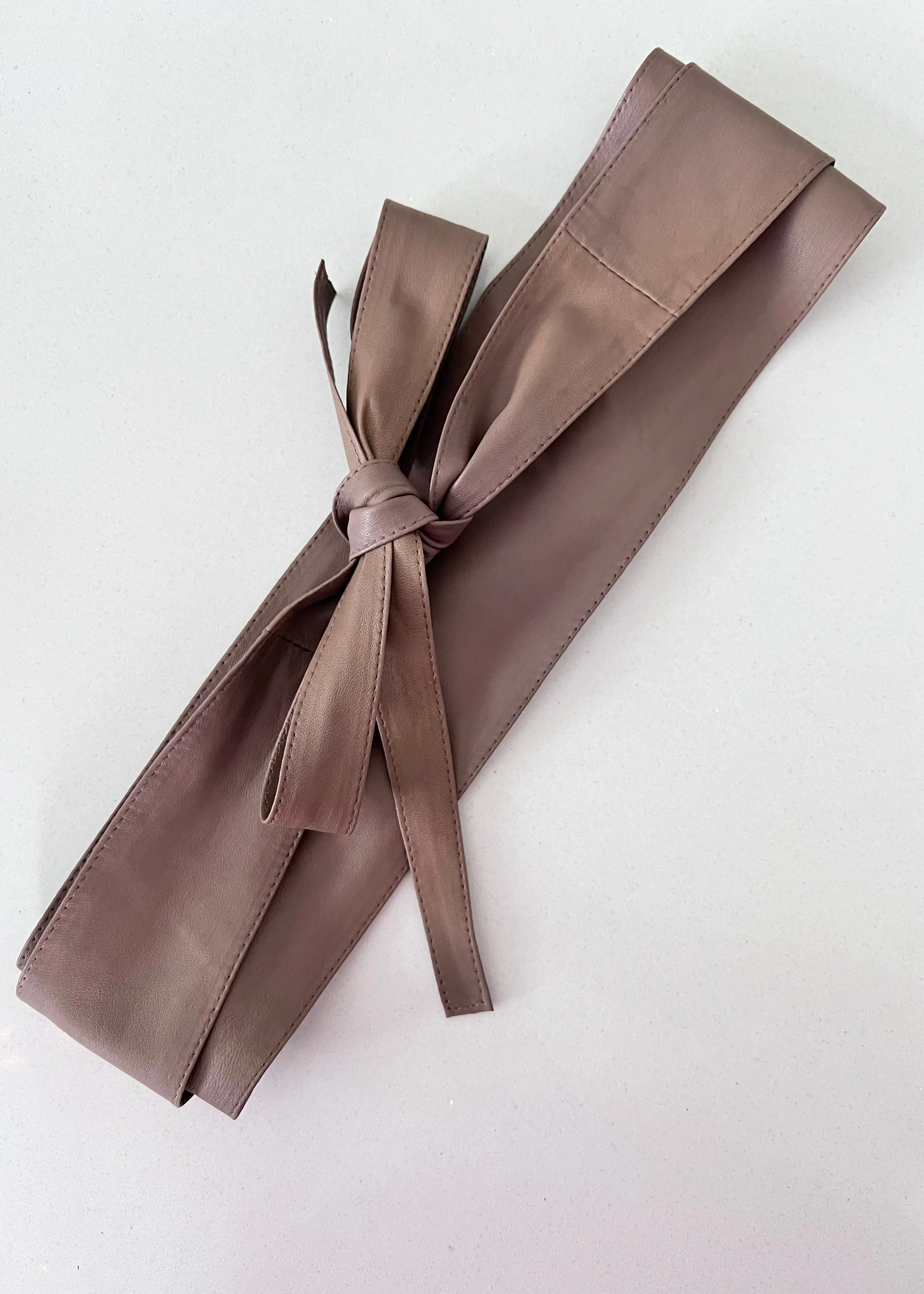 White Tie Wrap Leather Obi Belt