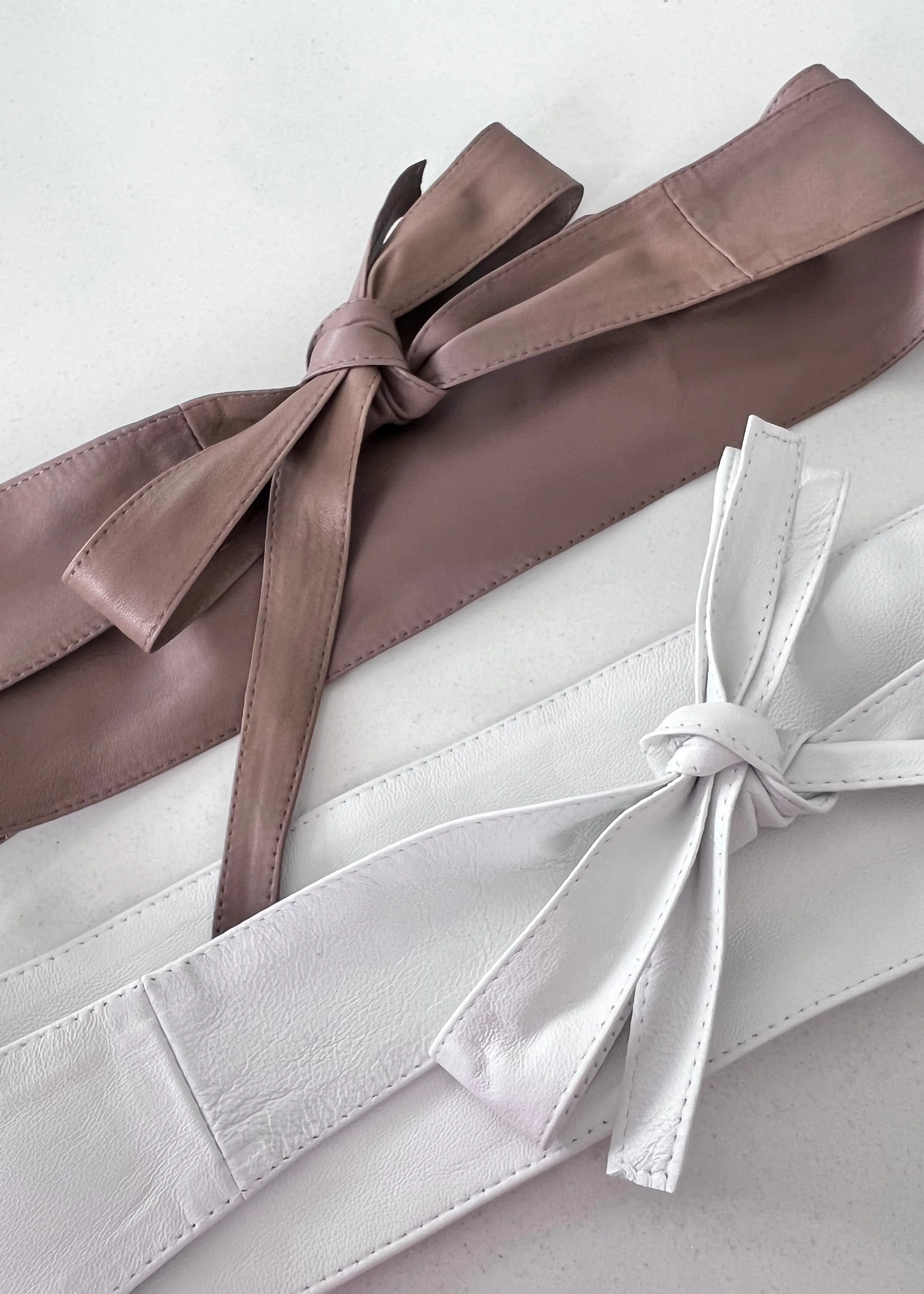White Tie Wrap Leather Obi Belt