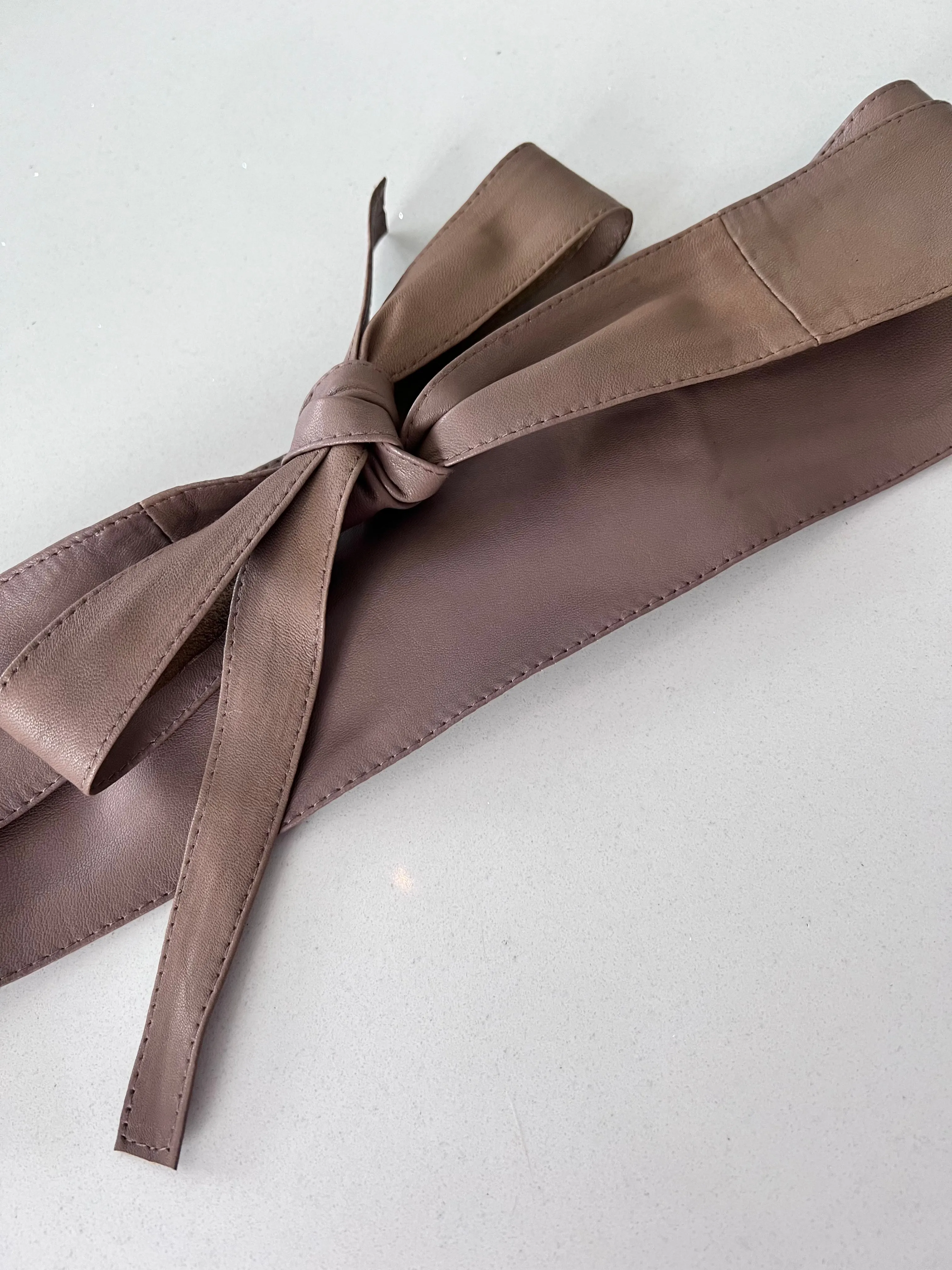 White Tie Wrap Leather Obi Belt