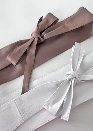 White Tie Wrap Leather Obi Belt