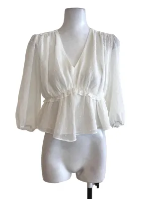 White V Neck Ruffle Top LB