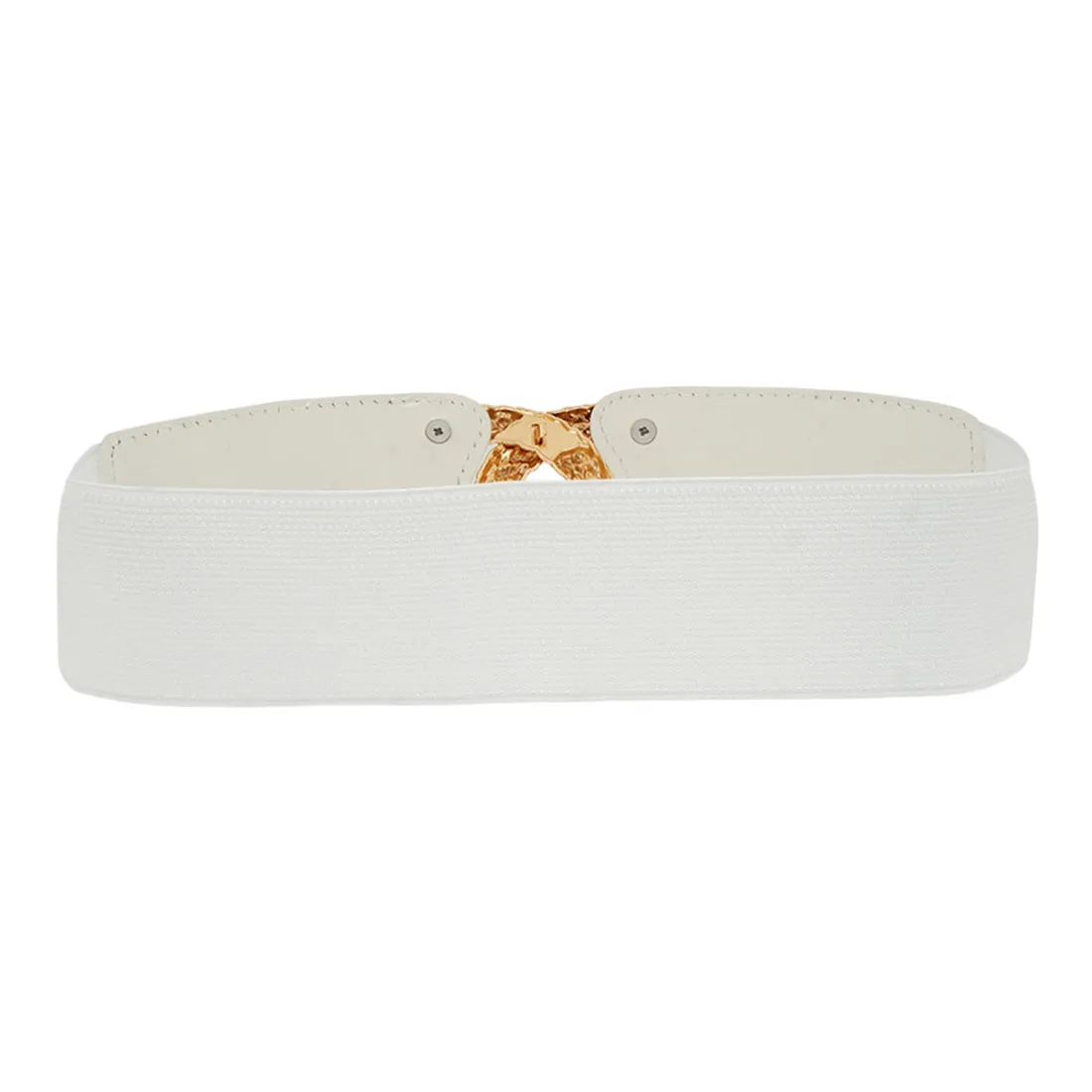 Wide Strap Gold Buckle White Belt
