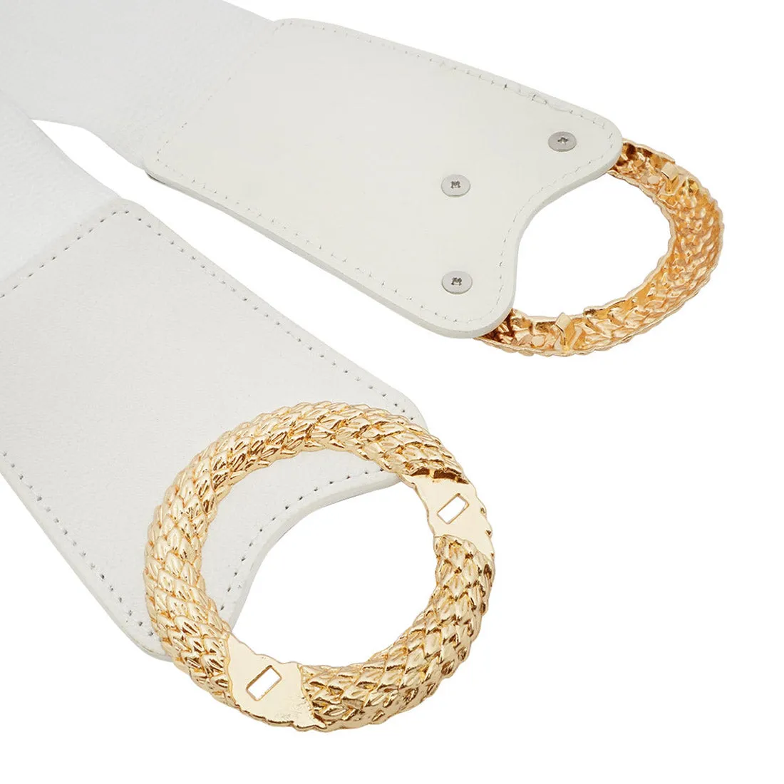 Wide Strap Gold Buckle White Belt