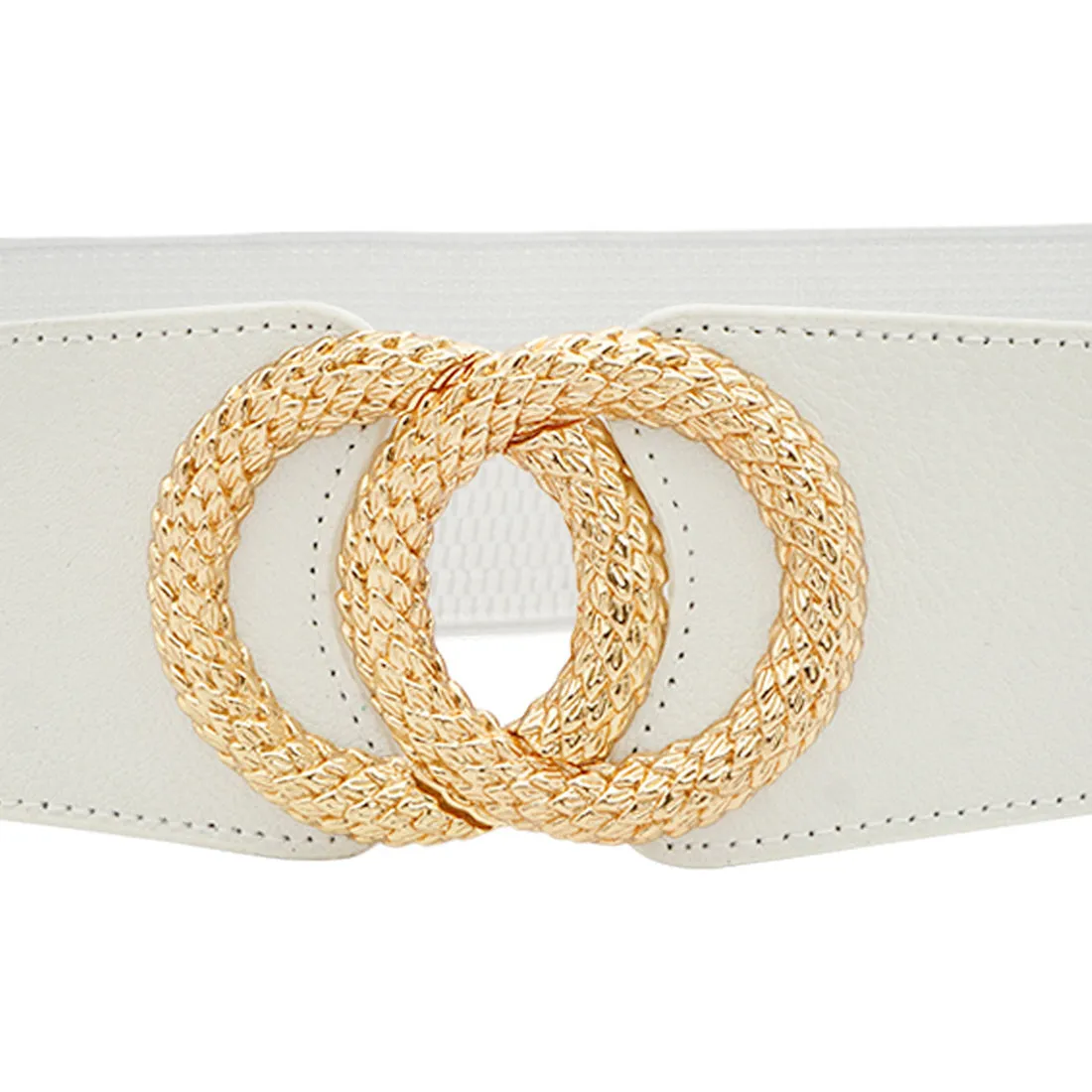 Wide Strap Gold Buckle White Belt
