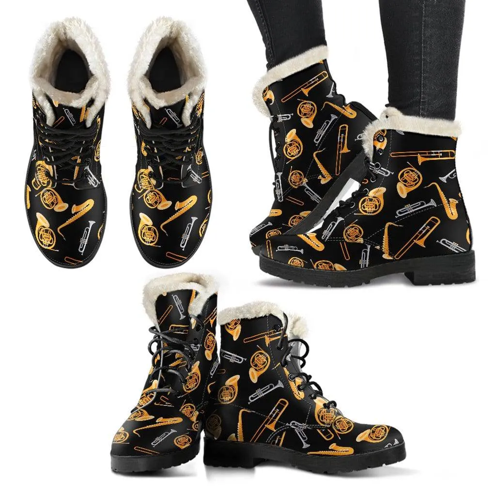 Wind Instruments Faux Fur Leather Boots Winter Custom Shoes