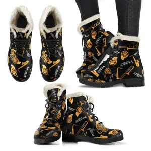 Wind Instruments Faux Fur Leather Boots Winter Custom Shoes