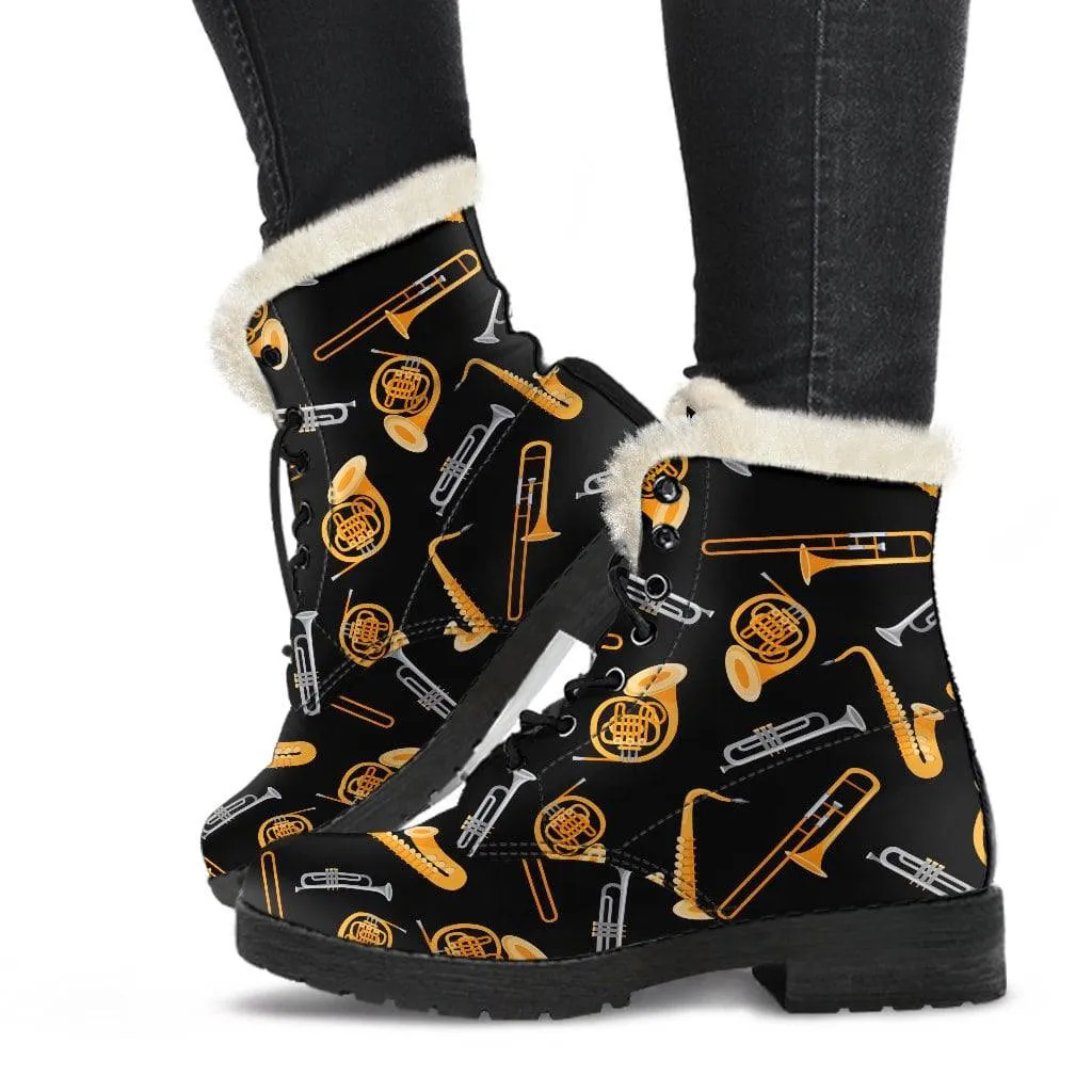 Wind Instruments Faux Fur Leather Boots Winter Custom Shoes
