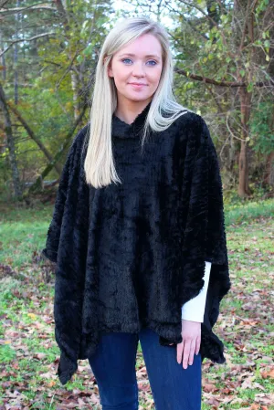 Winter Chill Faux Fur Poncho, Black