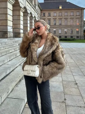 Winter Luxury Lapel Thicken Fluffy Fur Coat – Chic Brown Oversized Plush Jacket