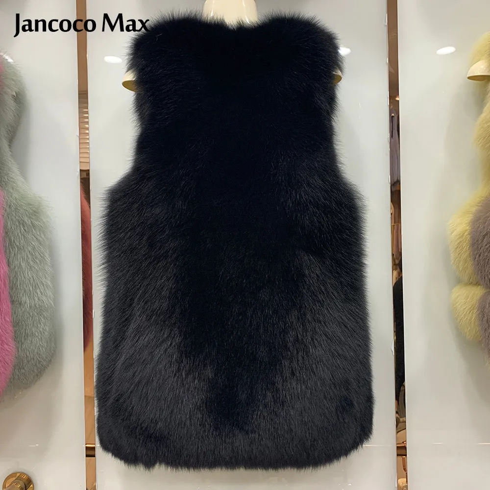 Winter Women's Genuine Sheepskin Leather Jackets Fur Vests Real Fox Fur Gilet