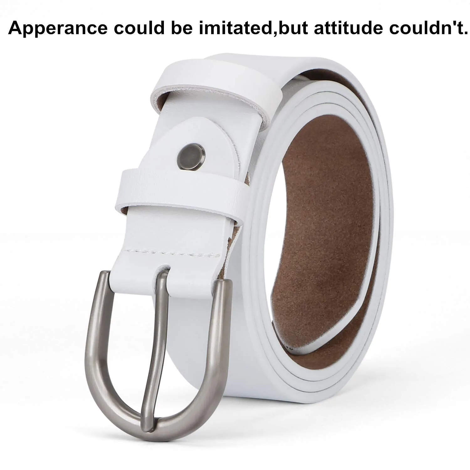 Women Leather Belt for Pants Dress Jeans Waist Belt with Brushed Alloy Buckle